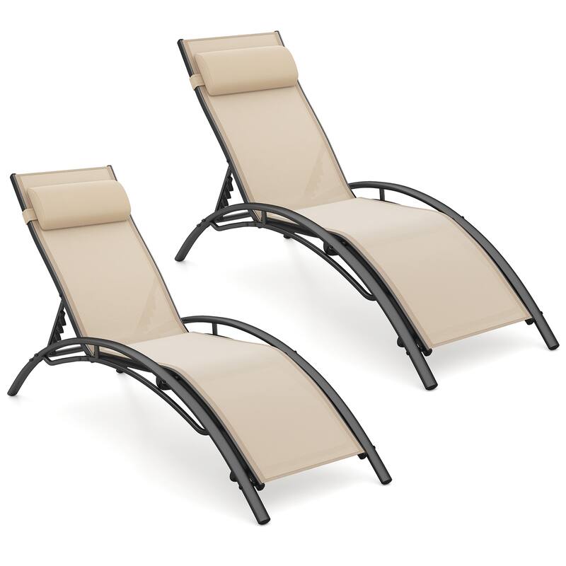 Gymax Patio Chaise Lounges Set of 2 w/5-Position Backrest & Breathable - Off-White