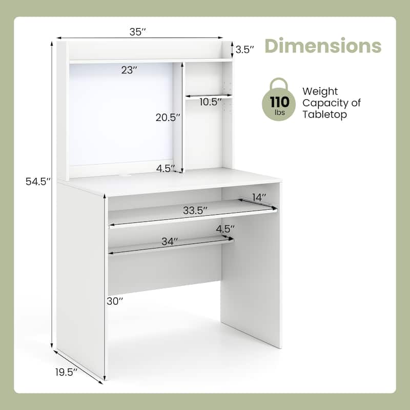Computer Desk with Hutch and Magnetic Whiteboard for Home Office