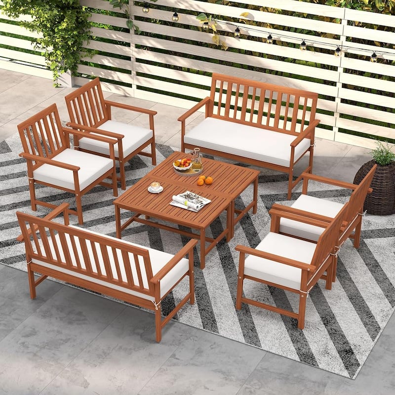 4 PCS/ 8 PCS Acacia Wood Patio Conversation Set Outdoor Furniture Set