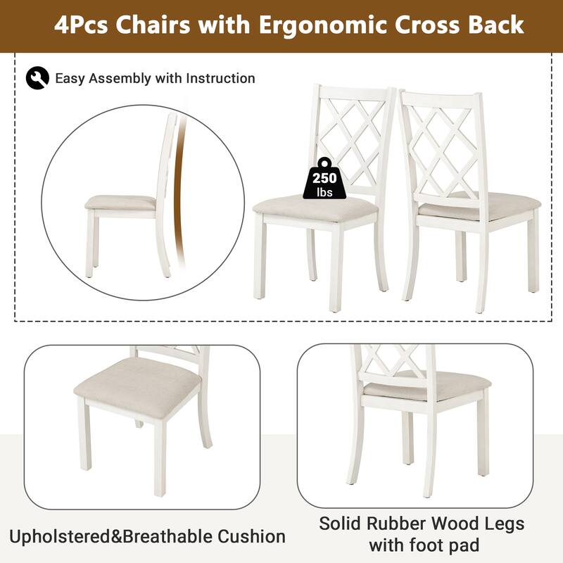 5-Piece Wooden Dining Table Set with Round Table & 4 Upholstered Chairs