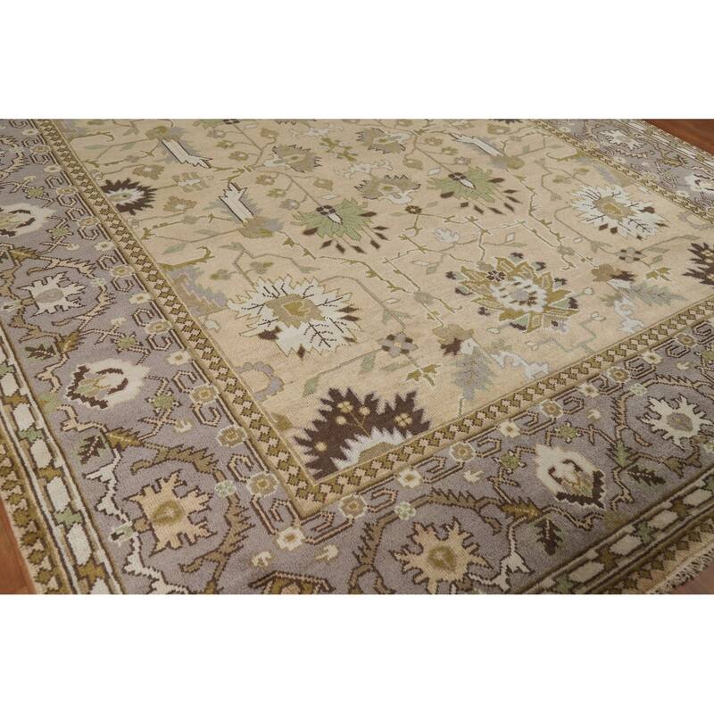 Muted Oushak Indian Area Rug Hand-Knotted Wool Carpet - 9'3"x 11'10"