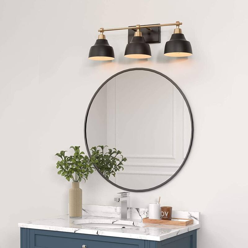 Modern Black Gold 3-Light Dimmable Bathroom Vanity Lights Wall Sconces - L24.5"x W 7"x H 8"