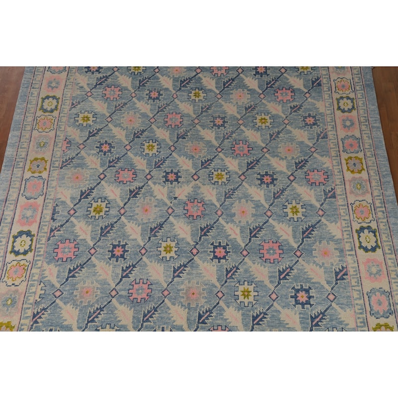 Hand Knotted Oriental 100% Wool Carpet Transitional All-Over Navy Blue & Blues Oushak Area Rug - 10' 10'' X 8' 2''