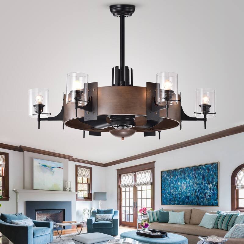 Lodgin 35-inch Lighted Ceiling Fan with Glass Pillar Lamps