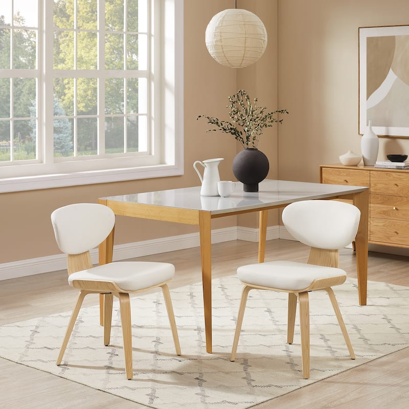 Art Leon Wood and PU Leather Dining Chair (Set of 2). - White
