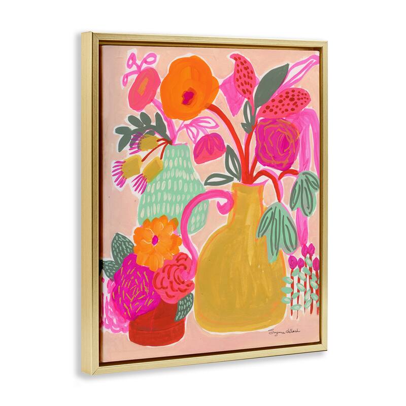 Stupell Bright Pink & Yellow Bouquet Framed Floater Canvas Wall Art Design By Suzanne Allard