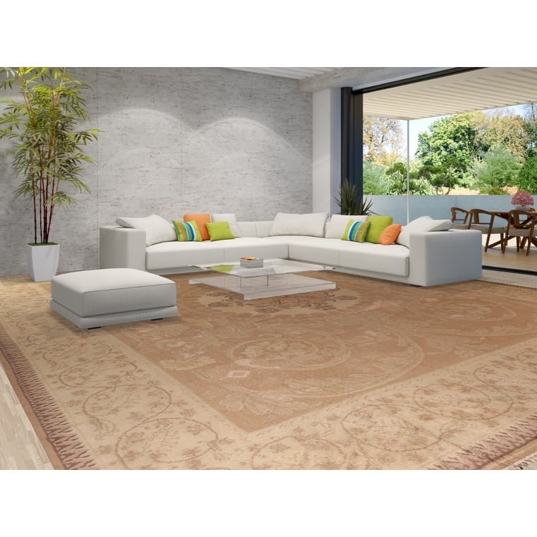 Antique Vegetable Dye Oushak Large Turkish Rug Handmade Wool Carpet - 16'7" x 19'3"