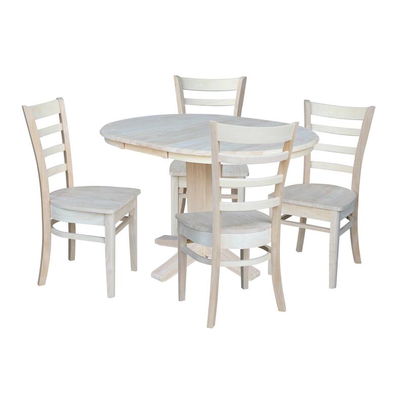 36 in Round Extension Dining Table with 12 in Leaf and 4 Dining Chairs