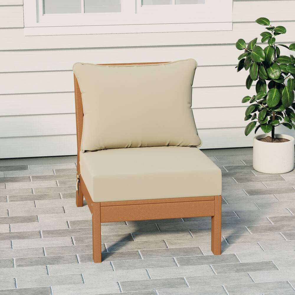 Birchwood All Weather HDPE Outdoor Patio Deep Seating Teak Armless Chair With Cushions (1-Piece)