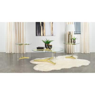 Janessa Acrylic Coffee And End Table Set Matte Brass