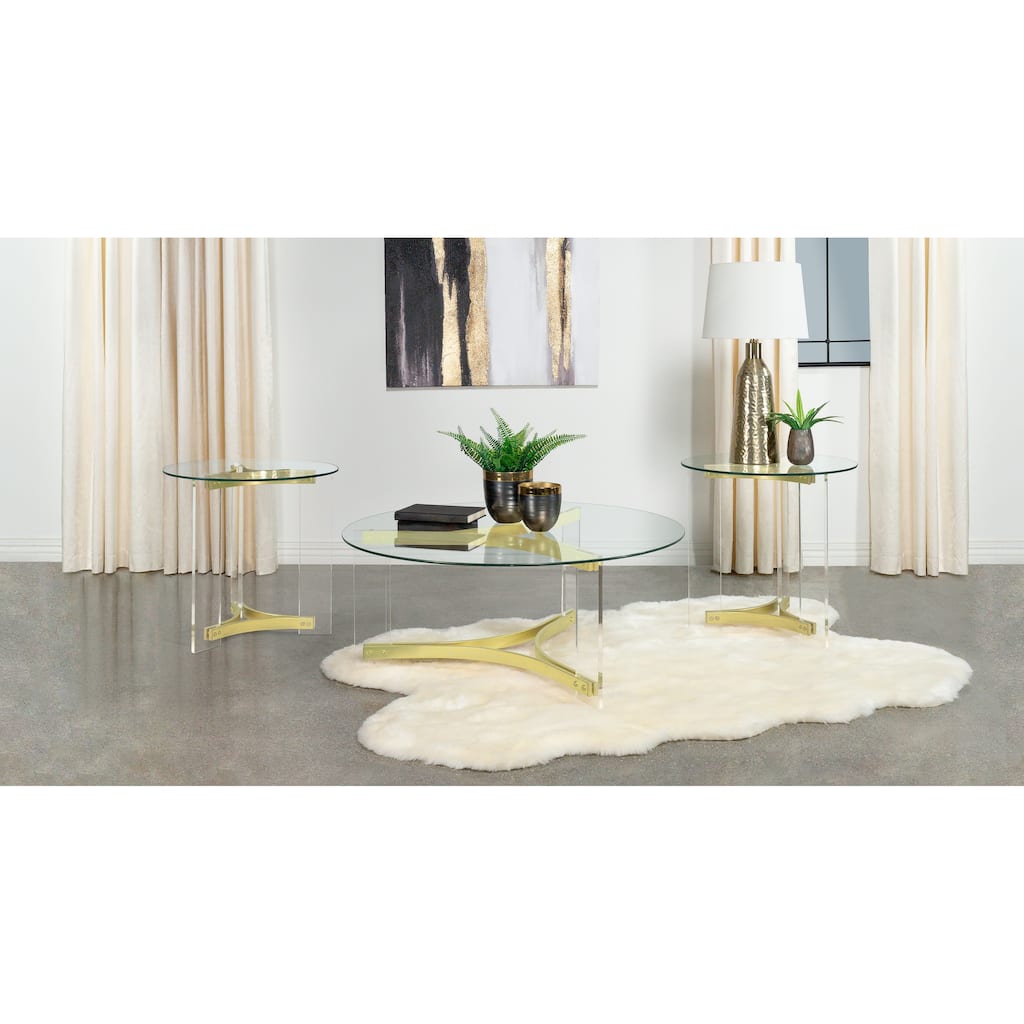 Janessa Acrylic Coffee And End Table Set Matte Brass