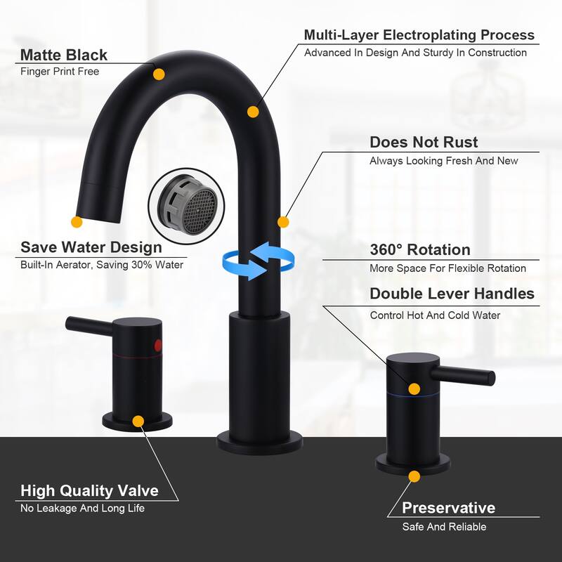 WOWOW 8 in. Widespread Double Handle Bathroom Faucet