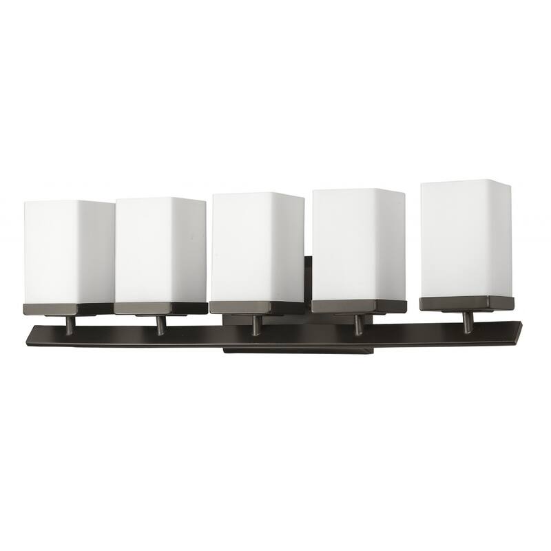 27" Wide Modern Oil-Rubbed Bronze Vanity Light Fixture with Opal Glass Shades Damp Rated Use for Bathroom - 8" H x 27" W