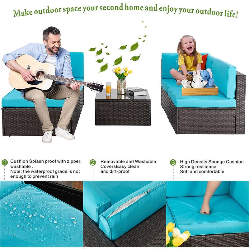 Futzca 5-Piece PE Wicker Outdoor Patio Furniture Set