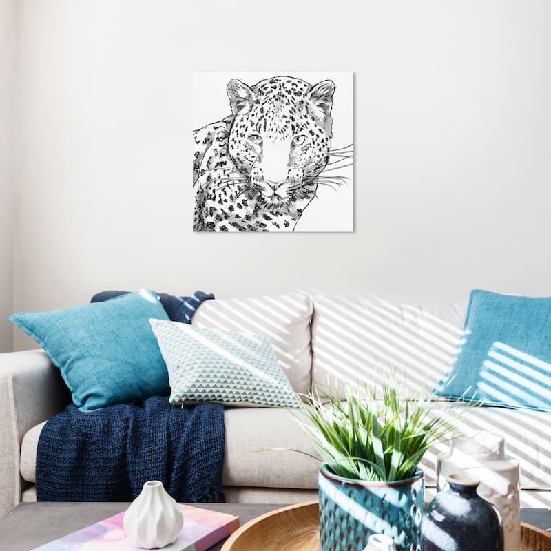 Wynwood Studio Canvas Animals Glitter Stripes Leopard Black White and Metallic Gray Modern & Contemporary Wall Art Canvas Print - 20 x 20