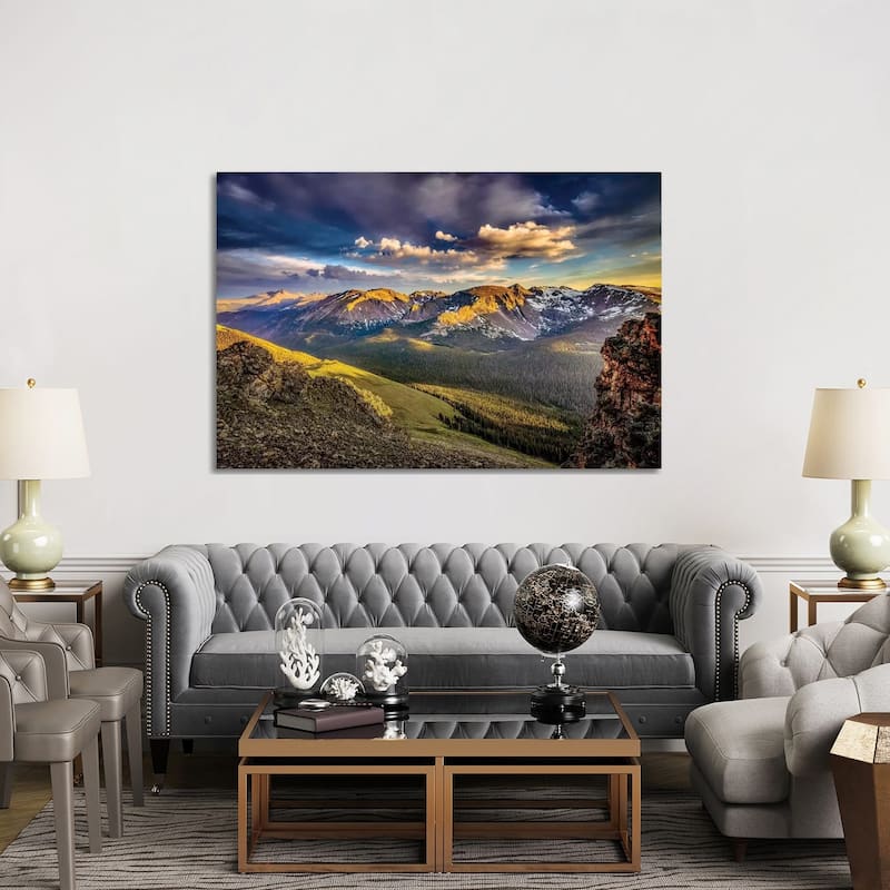 iCanvas "USA, Colorado, Rocky Mountain National Park. Mountain and valley landscape at sunset." by Jaynes Gallery Canvas Print
