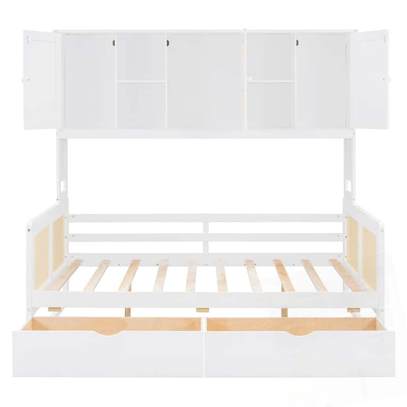 Wooden Daybed With 2 Drawers and All-in-One Cabinet and Shelf