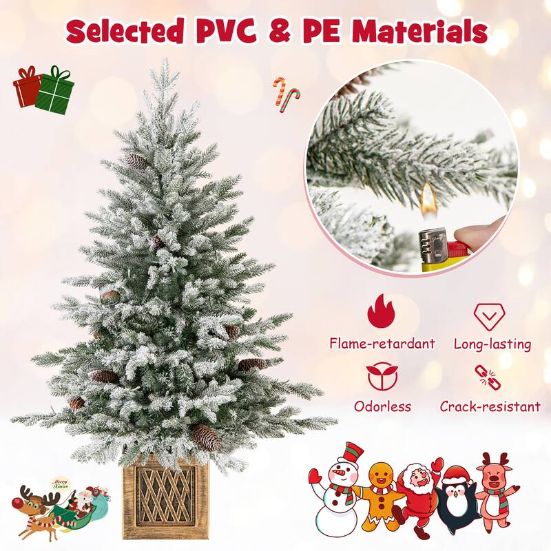 Gymax 2PCS 4 FT Artificial Xmas Tree Flocked Christmas Tree w/ 231 PE - See Details