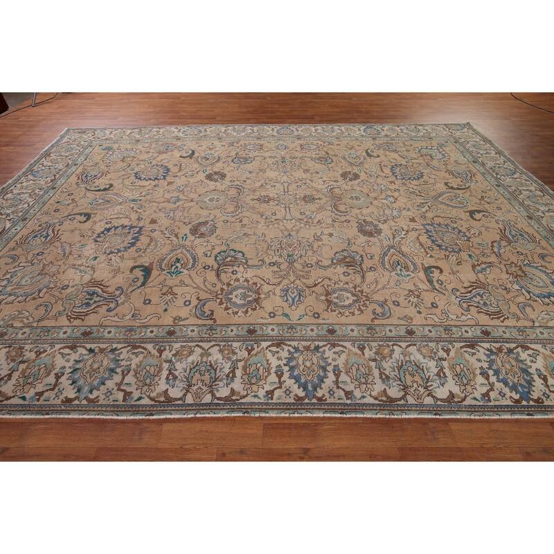 Distressed Tabriz Vintage Persian Rug Handmade Oriental Wool Carpet - 9'6" x 12'7"