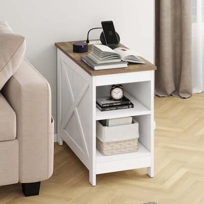 Moasis End Table with Charging Station, Side Table with Storage, 2 Power outlets & 2 USB Ports for Living Room
