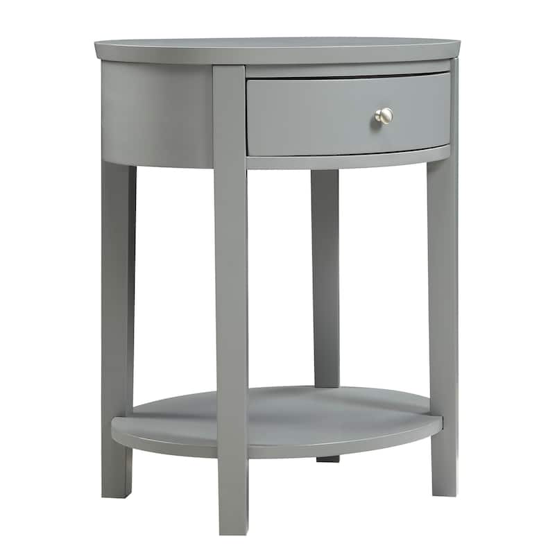 Fillmore 1-Drawer Oval Wood Shelf Accent End Table by iNSPIRE Q Modern - Grey