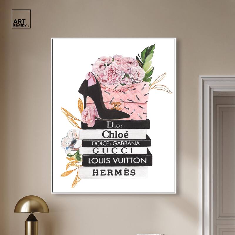 Floral Books Stack Canvas by Art Remedy