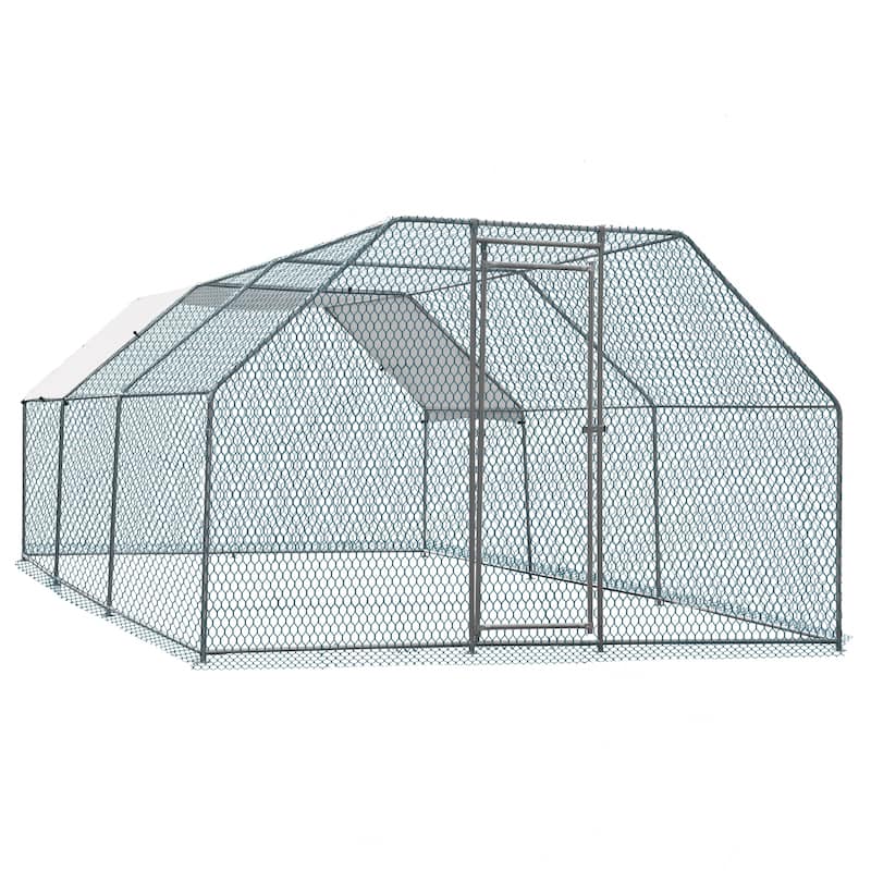 20 x 10 ft Metal Chicken Coop, Walk-in Poultry Cage for Outdoor