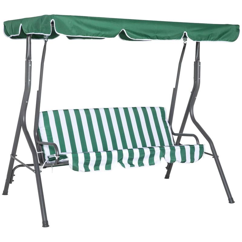 3-Person Patio Swing with Canopy, Steel Frame, Cushions, Armrests