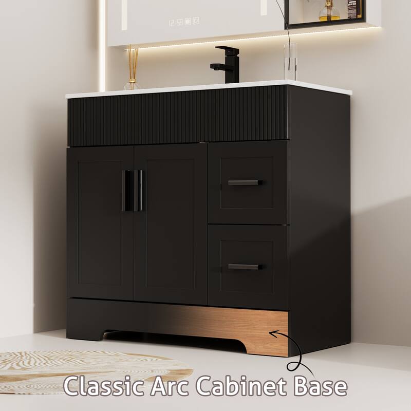 Modern 24/30/36/48" Wave-Line Bathroom Vanity Set with Sink & Faucet