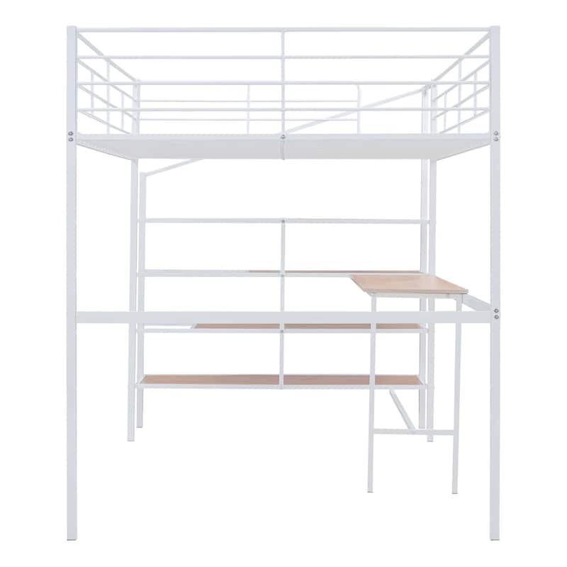 Full Size Metal Loft Bed with Desk and Lateral Storage Ladder
