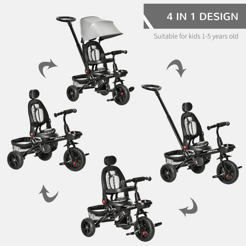 14-in-1 Kids Tricycle with Adjustable Parent Handle, Safety Bar, Storage Baskets, and Removable Canopy for Ages 1-5
