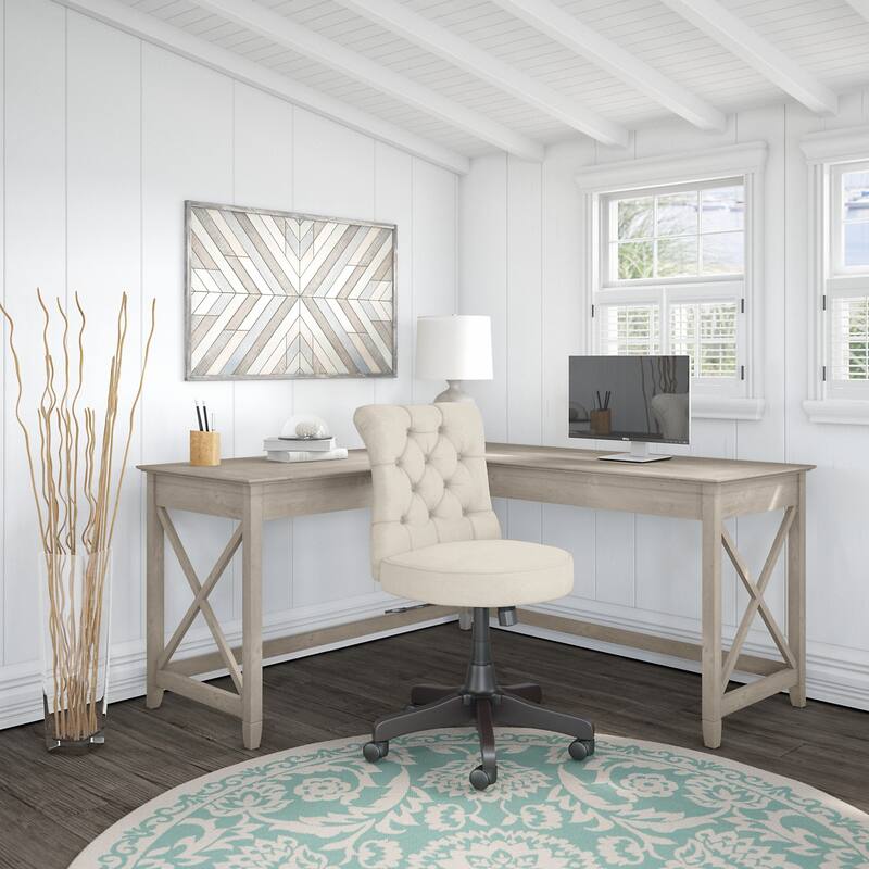 Key West 60W L-Desk with Tufted Office Chair by Bush Furniture