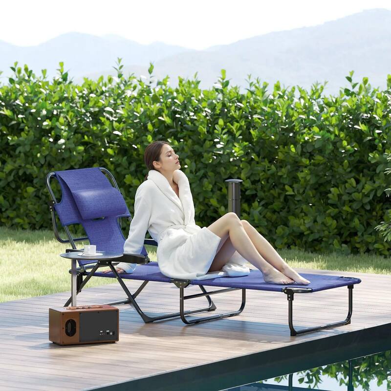 Folding Lounge Chair with Reclining Back - Navy Blue