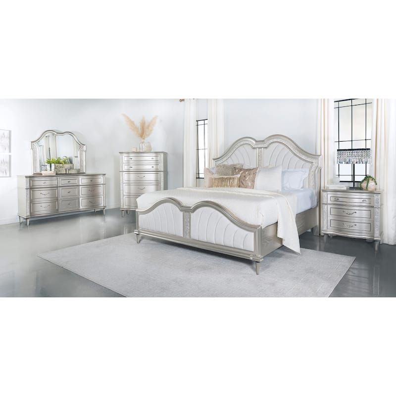 Katerina Ivory and Silver Oak Upholstered Platform Bed with LED Light