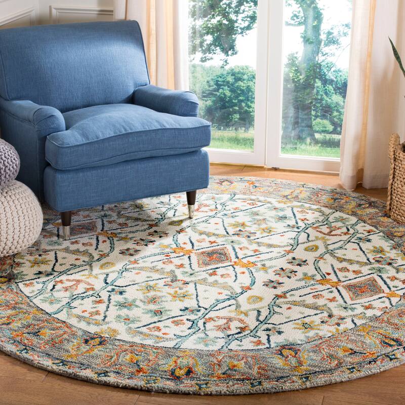 SAFAVIEH Handmade Aspen Elerte Boho Tribal Wool Rug - 7' Round - Ivory/Blue