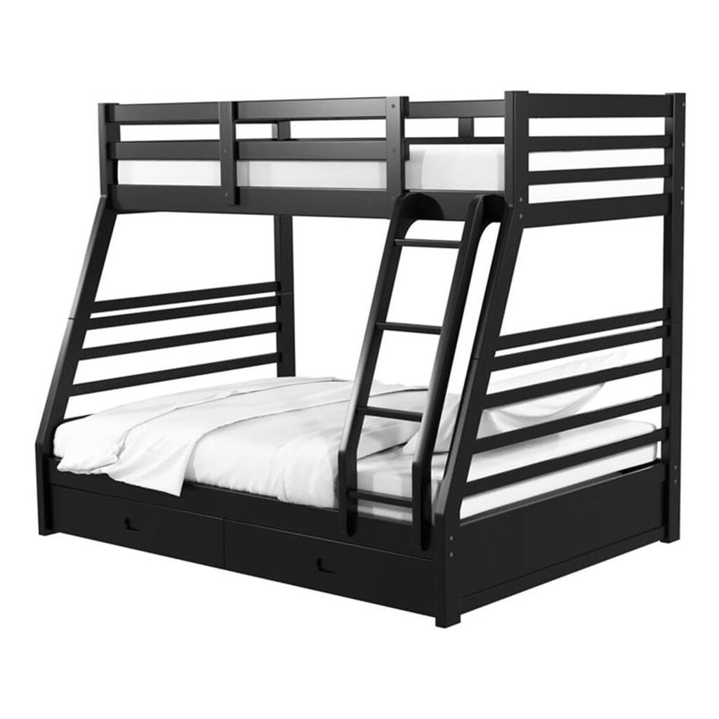 Zegy Twin over Full Bunk Bed with 2 Drawers and Attached Ladder, Black