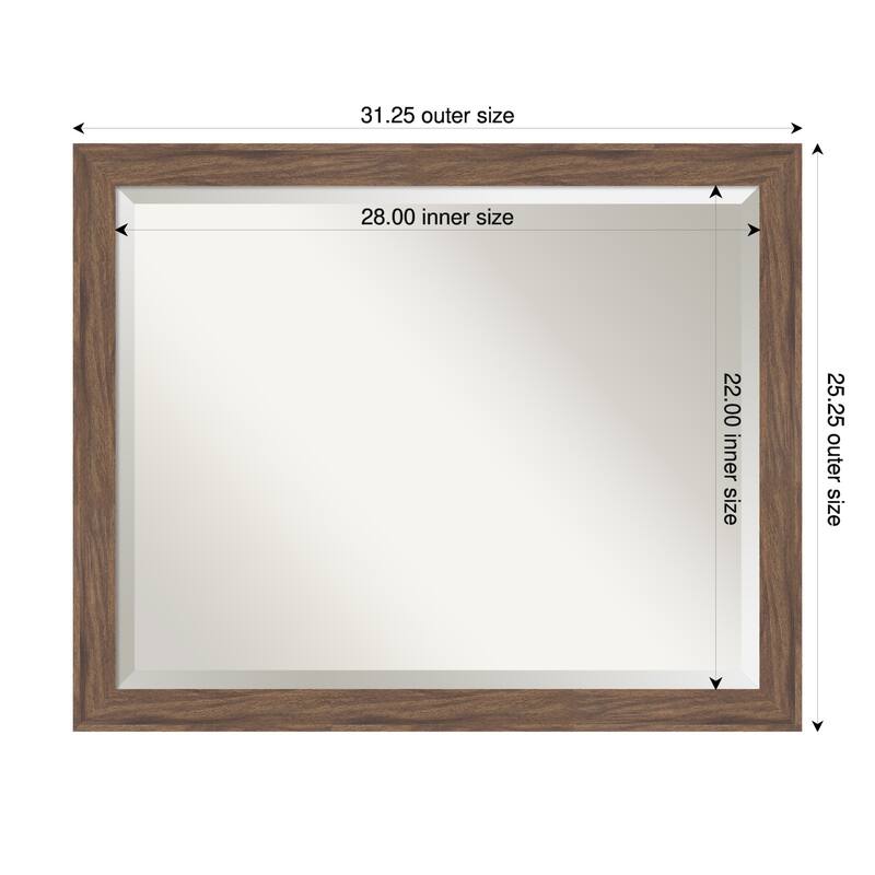 Pia Medium Brown Narrow Beveled Framed Wall Mirror - Pia Medium Brown Narrow - 31 x 25 in