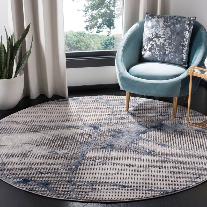 SAFAVIEH Meadow Witta Modern Abstract Rug - 6'7" Round - Navy/Ivory