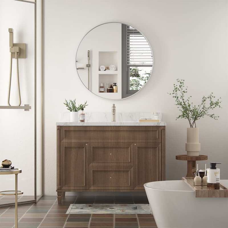 Round Wall Mirror with Metal Frame for Bathroom Vanity(1 Piece)