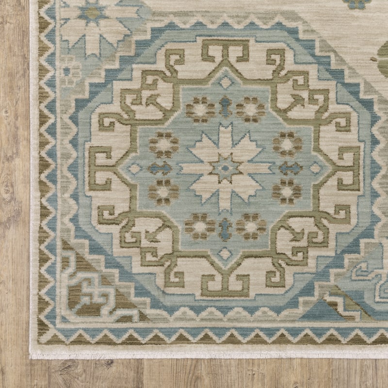 Meadow Bohemian Medallion Beige/ Teal Area Rug