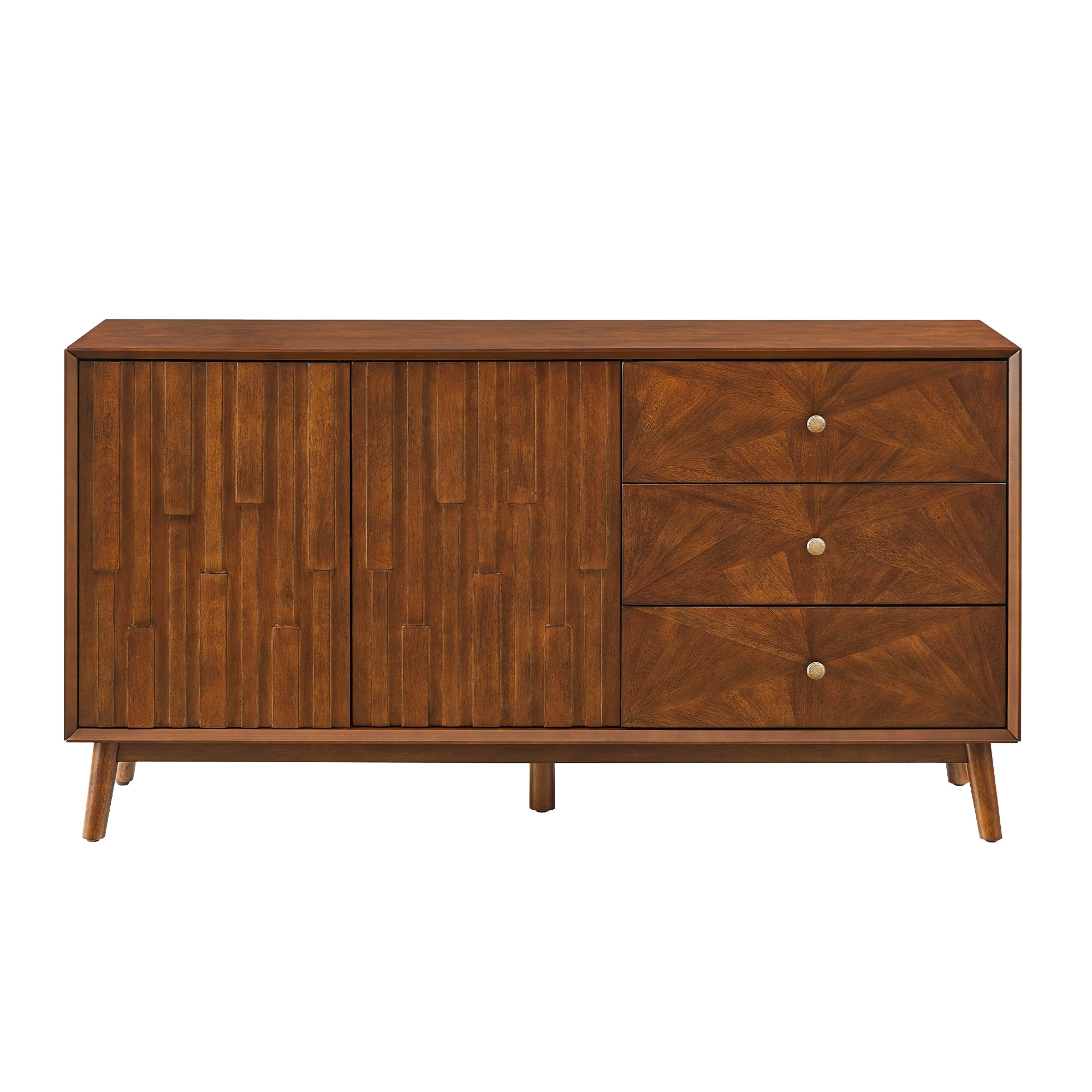56" Mid Century Modern TV Stand with Storage, Entertainment Center with 3 Drawers and 2 Doors, Wooden Sideboard Buffet Cabinet