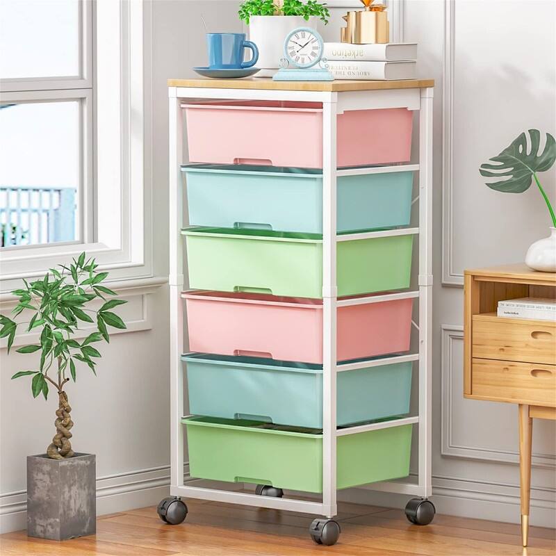 Rolling Storage Cart with 6 Drawers - 12.99"D x 16.3"W x 34.4"H - White