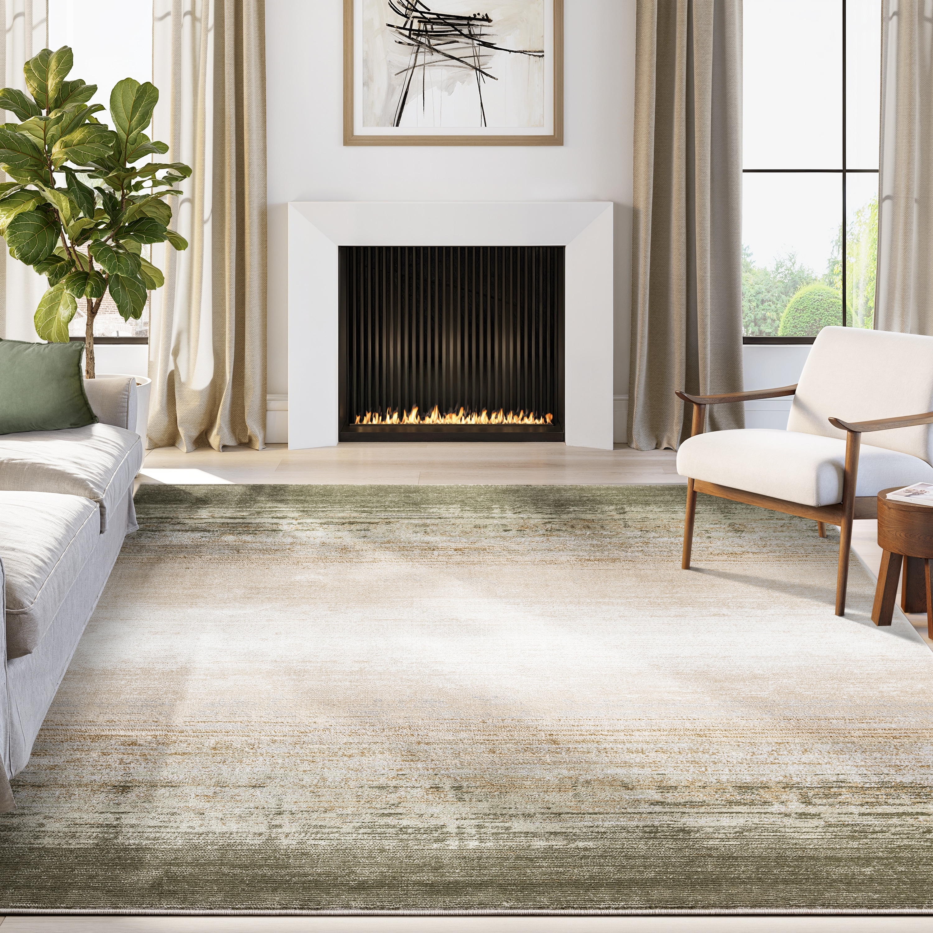 Abani Rugs Ivy IVY130A Green Ombre Beige Area Rug