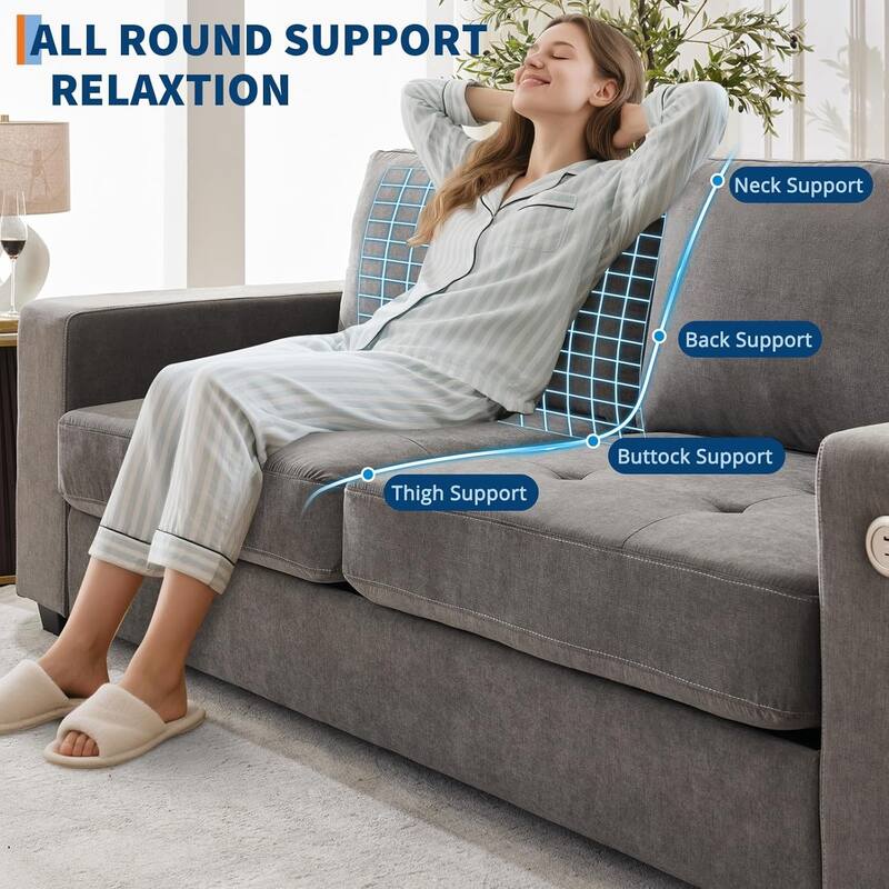 89" Versatile Contemporary Sectional Sofa In Chenille Fabric for Two with USB Charging Port and Side Storage Pocket,