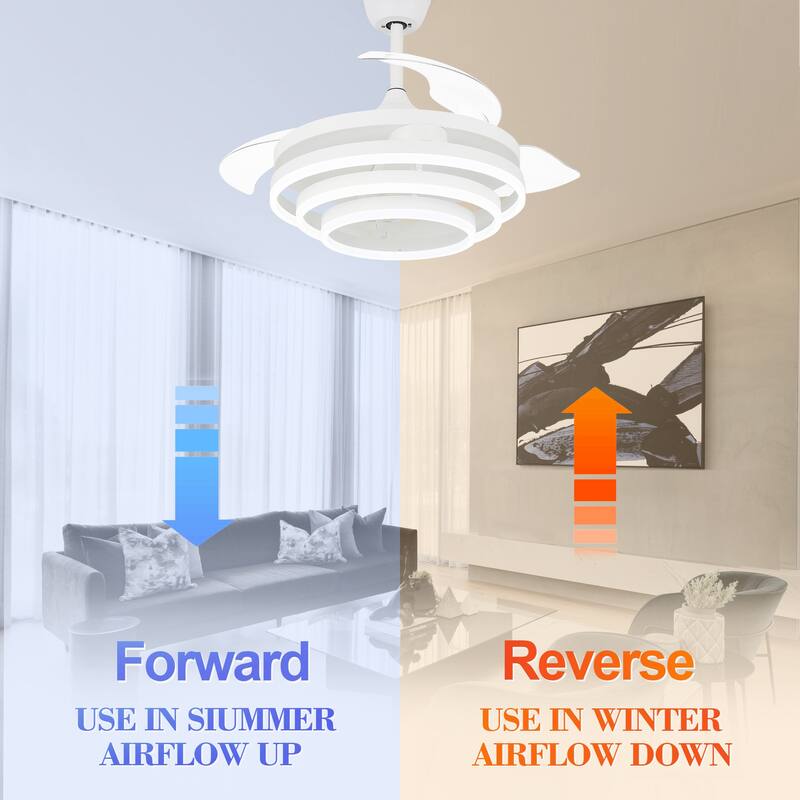 Bella Depot 42" Modern Retractable DIY Shape Ceiling Fan with Remote, 6-Speed Reversible Ceiling Fan with LED Light