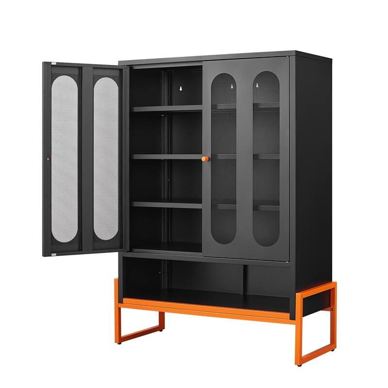Shoe Cabinet with Adjustable Shelves, Breathable Accent Cabinet with Grille Doors, Under-Door Storage