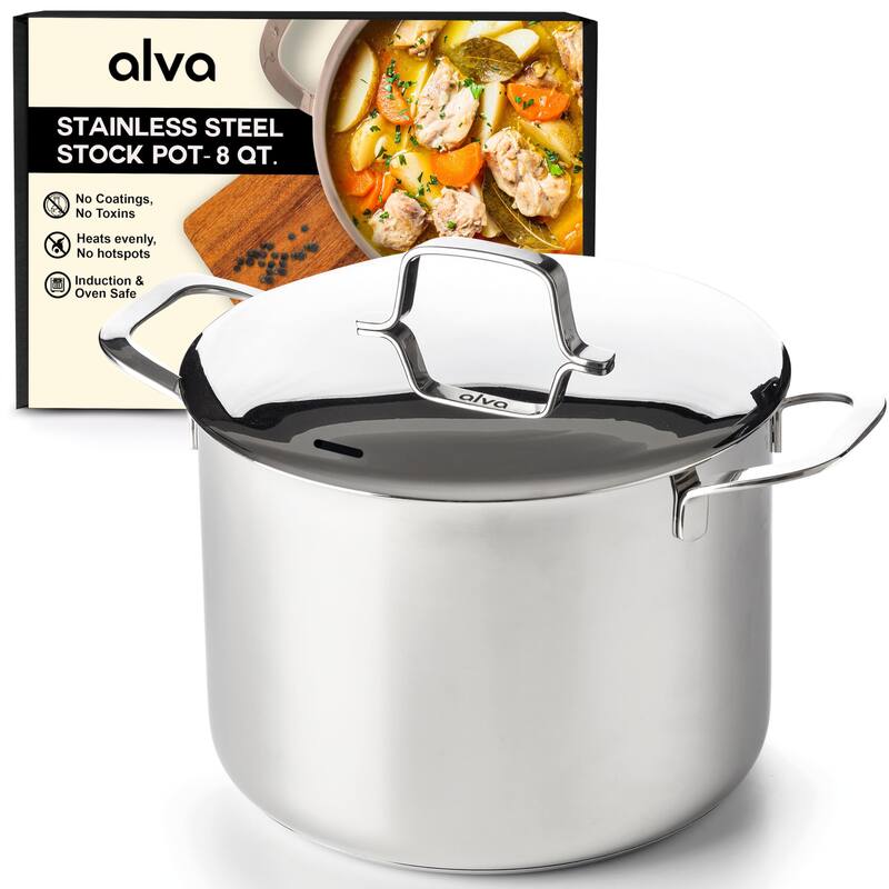 Alva Maestro Stainless Steel Stock Pot - Heavy Duty, Non-Toxic - 8 Qt.