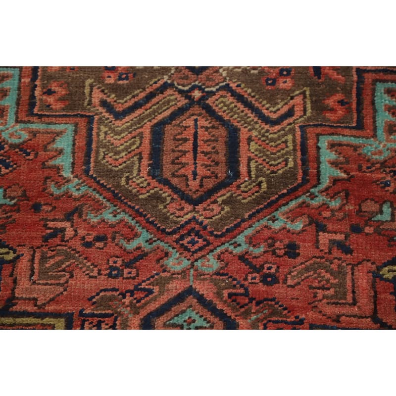 Hand Knotted Oriental 100% Wool Carpet Traditional Medallion Oranges & Rust Heriz Area Rug - 6' 11'' X 4' 7''