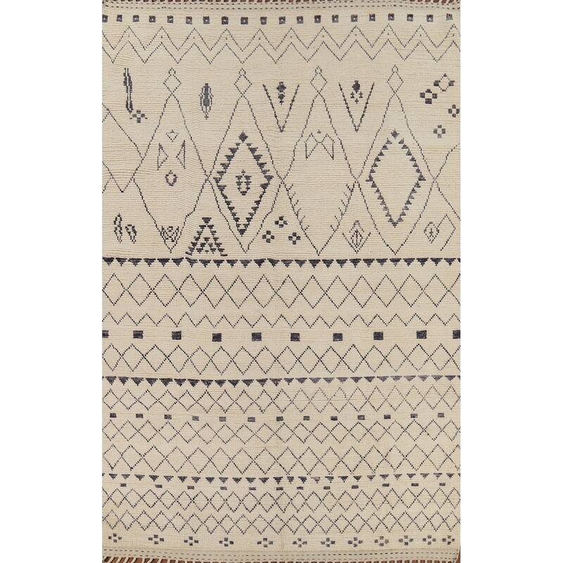 Trellis Moroccan Area Rug Hand-Knotted Oriental Wool Carpet - 7'1"x 10'10"