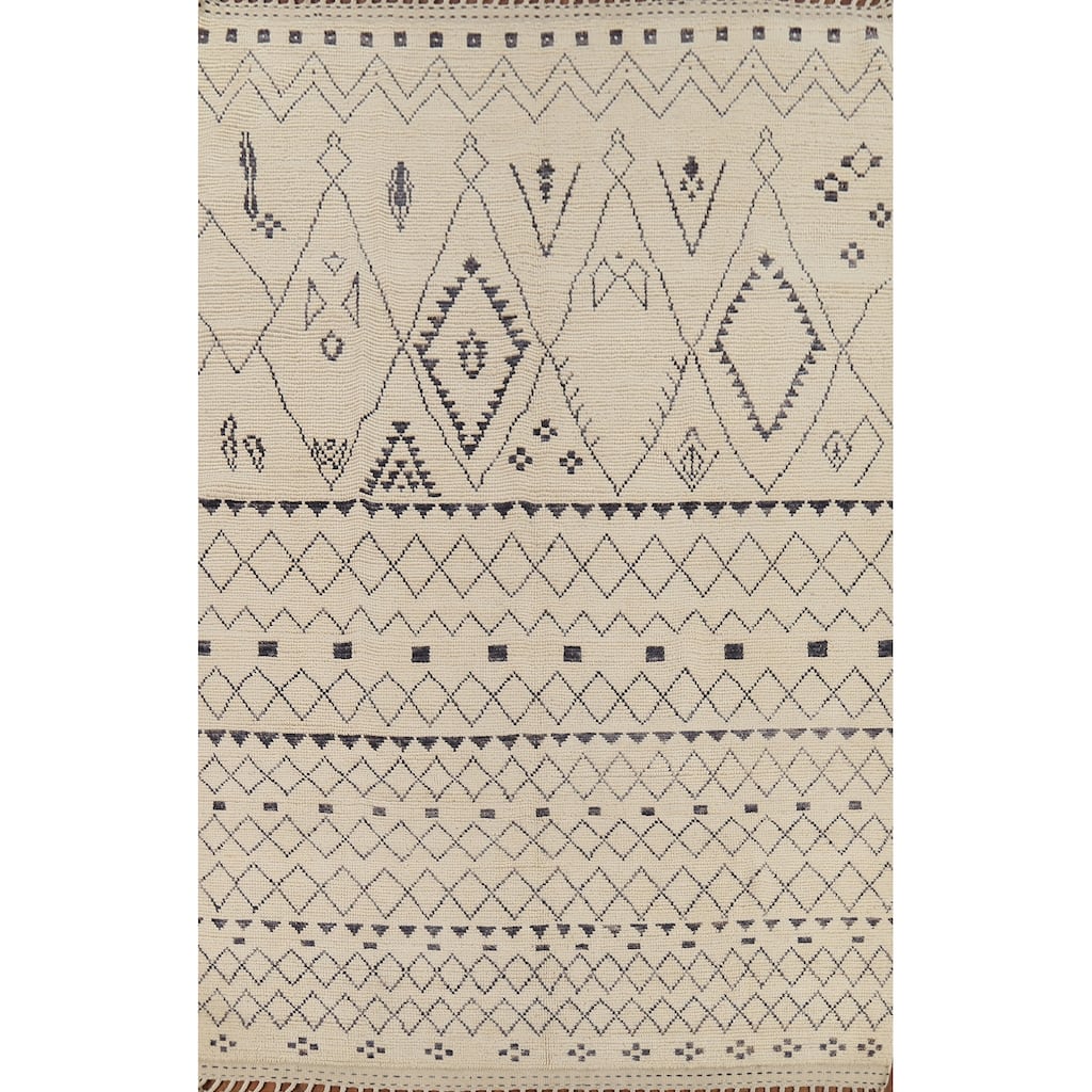 Trellis Moroccan Area Rug Hand-Knotted Oriental Wool Carpet - 7'1"x 10'10"